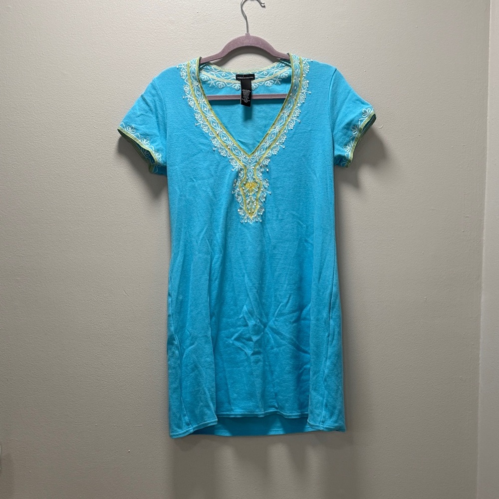 Turquoise Dress / Embroidered Dress / Beaded / Summer Dress / Moda International